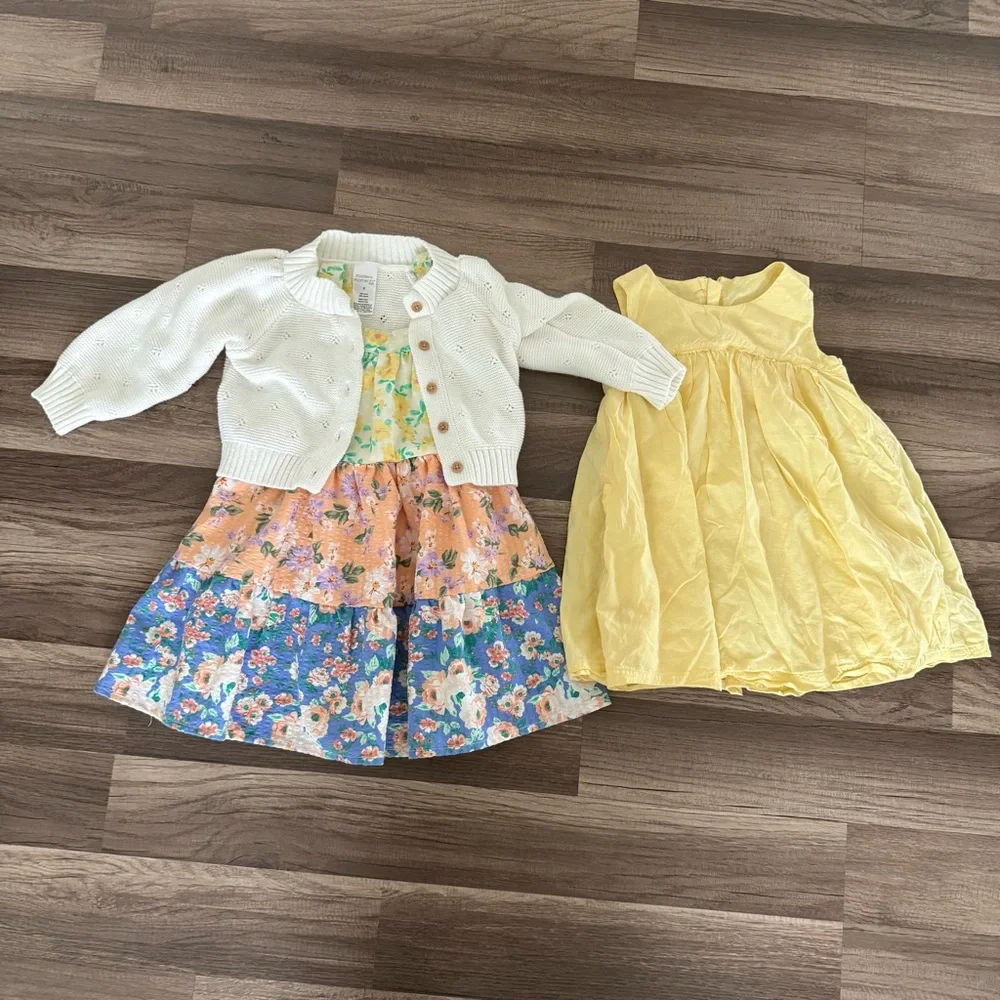 Floral and Yellow Kids Dress ,white kids sweater set